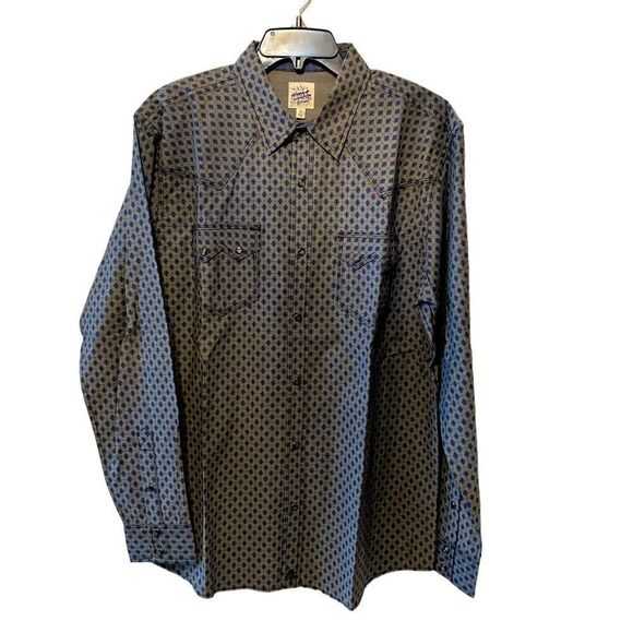 Moon shine gray blue print pockets buttons 100% cotton brand new - Picture 1 of 5